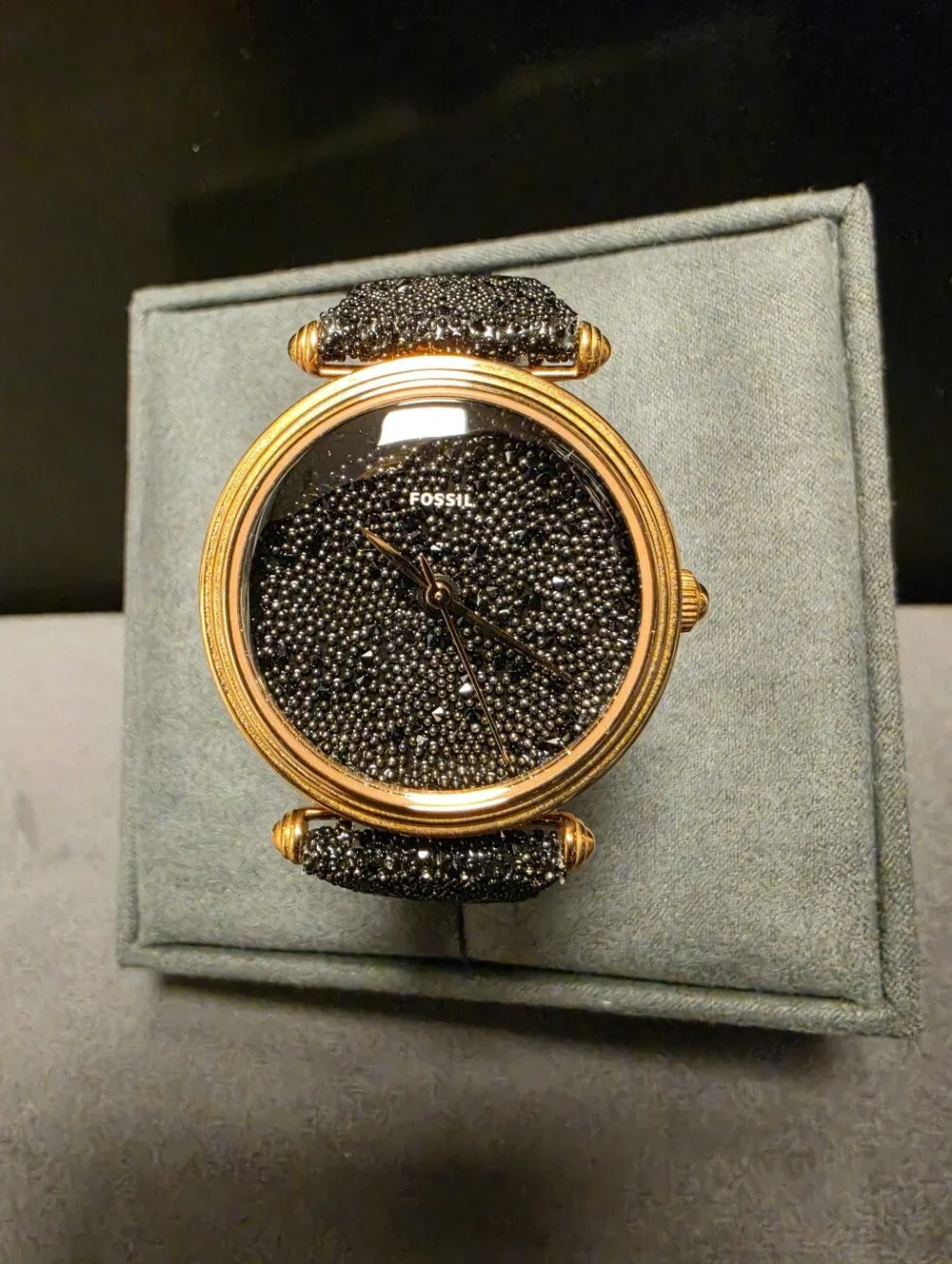 RARE FOSSIL Limited Edition Women's Lyric Black & Rose Gold Glitz Watch LE1072